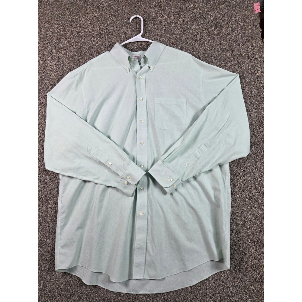 Brooks Brothers‎ Button Down Shirt Mens 18 Green 346 Non-Iron Cotton Long Slv
